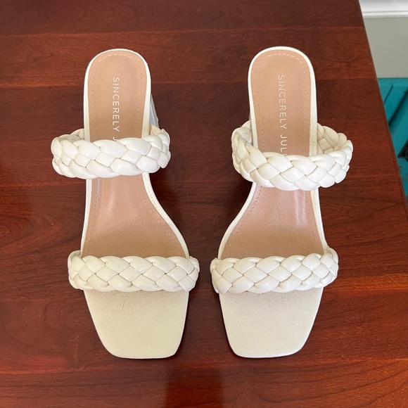 Sincerely Jules Brand Ivory/Cream/Off-White Braided Heeled Sandals - Size 10 - Picture 2 of 6